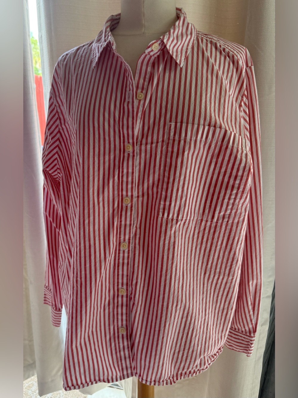 Style & Co. Red and White Vertical Stripe Button-Down Shirt